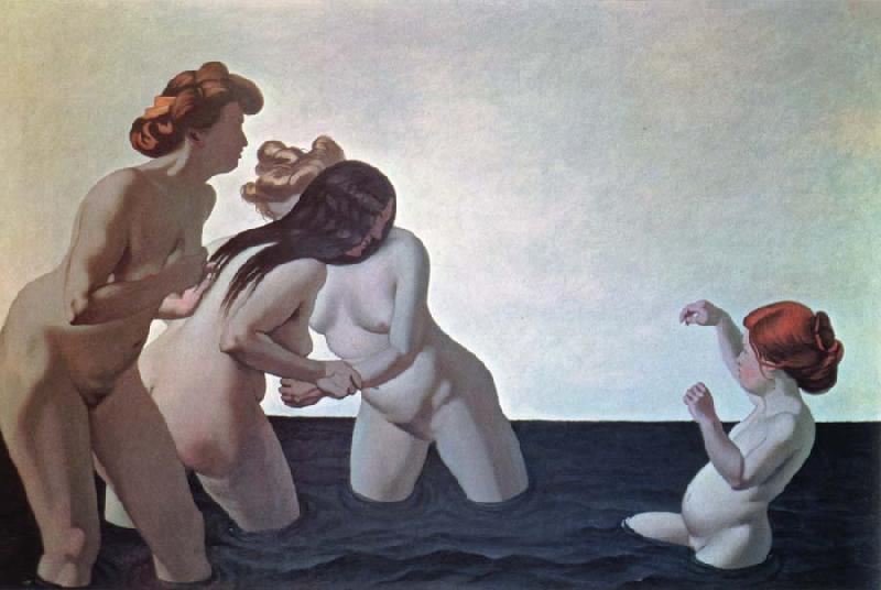 Felix  Vallotton three women and a young girl playing in the water oil painting picture
